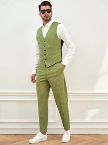 GENTILAND Men 1pc Pinstriped Single Breasted Waistcoat - Multicolor - View 2