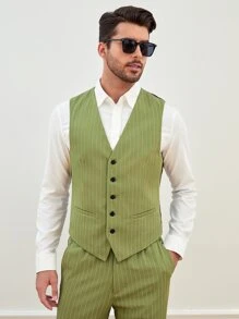 GENTILAND Men 1pc Pinstriped Single Breasted Waistcoat - Multicolor - View 3