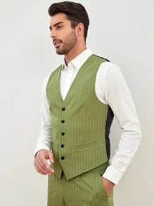 GENTILAND Men 1pc Pinstriped Single Breasted Waistcoat - Multicolor - View 4