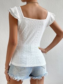 SHEIN VCAY Áo thun nữ Xù Tranh thêu màu trơn Giải trí - trắng - Xem 2