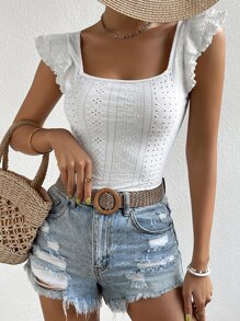 SHEIN VCAY Áo thun nữ Xù Tranh thêu màu trơn Giải trí - trắng - Xem 6