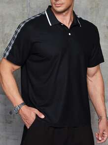 Manfinity Men Plus Plaid Print Polo Shirt - Black - View 1