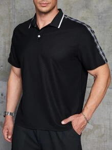 Manfinity Men Plus Plaid Print Polo Shirt - Black - View 3