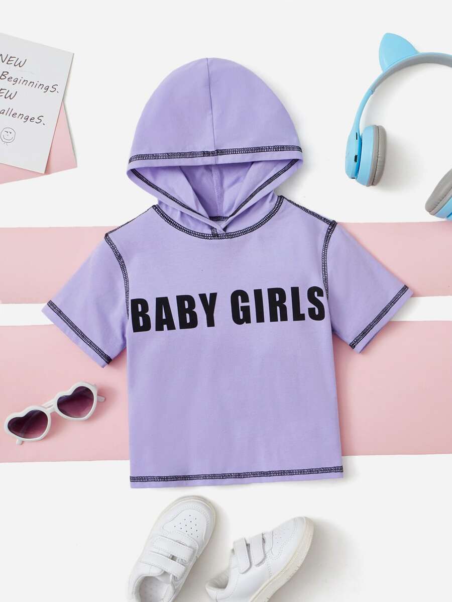 SHEIN Tops em bé Tương phản ràng buộc Lá thư - Màu tím  Violet - Xem 1