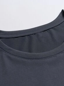 男士字母貼布T恤 - 深灰色 - 查看 5