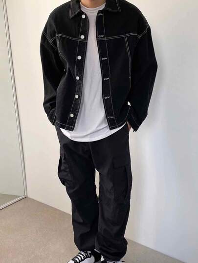 DAZY Áo khoác denim nam cotton trễ vai, quần áo mùa thu, quần áo trở lại trường