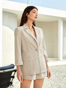 BizChic 1 Miếng Bông In sọc Trở viền Áo vest Trang phục làm việc - Màu Khaki - Xem 7