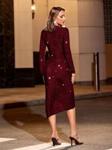 Glamine Ruched Wrap Hem Bodycon Dress - Burgundy - View 2