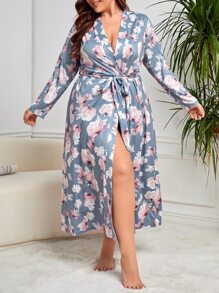 Bata con cinturón con estampado floral - Multicolor - Ver 1