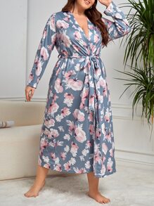 Bata con cinturón con estampado floral - Multicolor - Ver 4