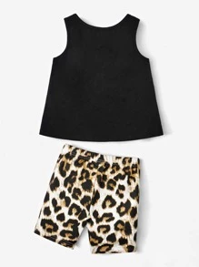 SHEIN 嬰幼兒女豹紋拼接口袋背心和摩托車短褲 - 彩色 - 查看 2