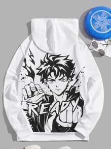 Manfinity Men Figure Graphic Drawstring Hoodie - White - View 1