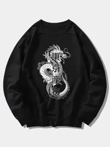 ROMWE MEN Guys Dragon Graphic Sweatshirt - Black - View 1