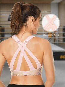 Plus Breathable Softness Paint Drip Print Sports Bra - Baby Pink - View 2