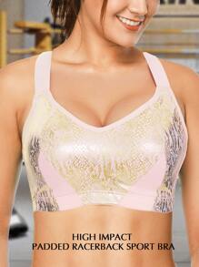Plus Breathable Softness Paint Drip Print Sports Bra - Baby Pink - View 5