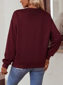 SHEIN LUNE Heart & Slogan Graphic Sweatshirt - Burgundy - View 2