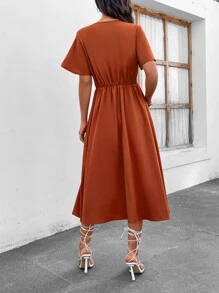 SHEIN Clasi Ruched Butterfly Sleeve Dress - Rust Brown - View 2