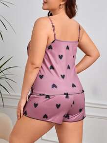 Plus Heart Print Cami Top & Shorts PJ Set / Pajama Set - Dusty Pink - View 2
