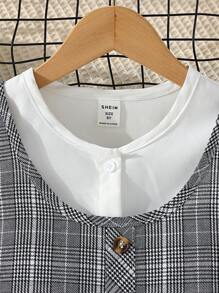 女孩格紋印花前紐扣連衣裙和襯衫 - 彩色 - 查看 4