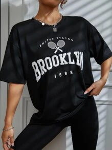 SHEIN Unity Letter Graphic Drop Shoulder Tee - Black - View 3