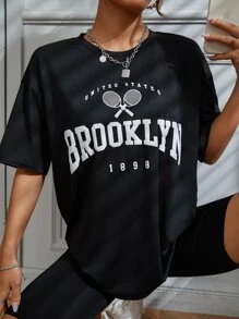 SHEIN Unity Letter Graphic Drop Shoulder Tee - Black - View 5