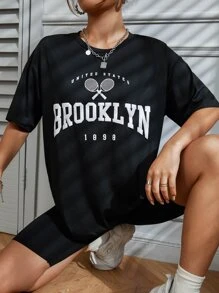 SHEIN Unity Letter Graphic Drop Shoulder Tee - Black - View 6
