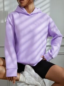 SHEIN Unity Butterfly And Slogan Graphic Drop Shoulder Hoodie - Lilac Purple - View 3
