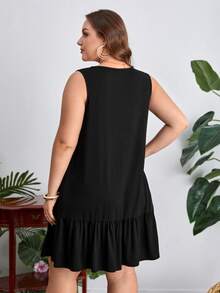 SHEIN LUNE Plus Guipure Lace Panel Ruffle Hem Dress - Black - View 4