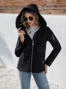 HaiLuoZi Zip Up Drawstring Hooded Padded Coat