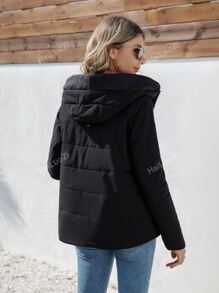 HaiLuoZi Zip Up Drawstring Hooded Padded Coat