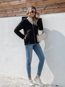 HaiLuoZi Zip Up Drawstring Hooded Padded Coat