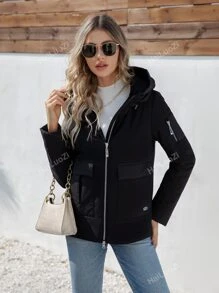 HaiLuoZi Zip Up Drawstring Hooded Padded Coat