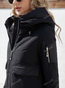HaiLuoZi Zip Up Drawstring Hooded Padded Coat
