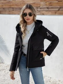 HaiLuoZi Zip Up Drawstring Hooded Padded Coat
