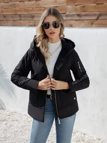 HaiLuoZi Zip Up Drawstring Hooded Padded Coat