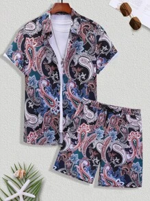 Manfinity RSRT Hombres con estampado de paisley Camisa & Shorts sin camiseta - Multicolor - Ver 7