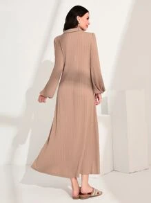 Mulvari Lantern Sleeve Cable Knit Dress - Apricot - View 2