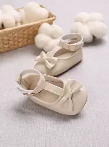 Infants Girls Mary Jane Flats, Rubber Sole Princess Dress Shoes, Beige - Beige - View 3