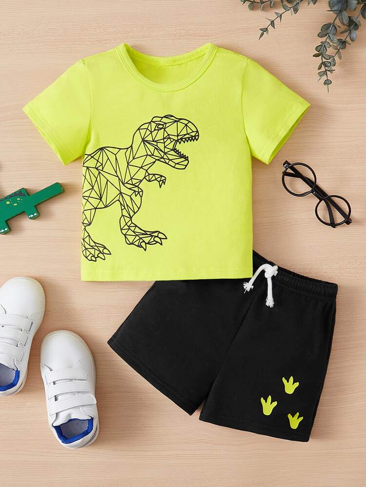 Baby Boy Dinosaur Print Tee & Drawstring Waist Track Shorts