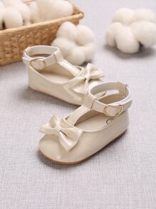 Infants Girls Mary Jane Flats, Rubber Sole Princess Dress Shoes, Beige - Beige - View 4