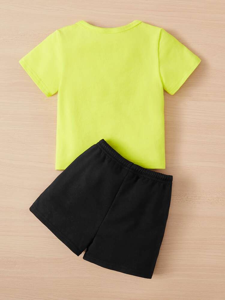 Baby Boy Dinosaur Print Tee & Drawstring Waist Track Shorts