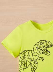 SHEIN Leap Crew Baby Boy Dinosaur Print Tee & Drawstring Waist Track Shorts - Yellow - View 4