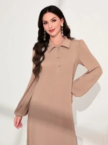 Mulvari Lantern Sleeve Cable Knit Dress - Apricot - View 5