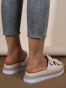 搭扣設計包趾涼鞋,淺褐色時尚搭扣設計女士防水台坡跟涼鞋帶粗跟高跟鞋 - 米色 - 查看 5