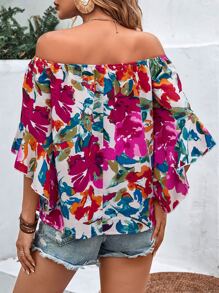 SHEIN VCAY 滿版印花一字肩襯衫 - 彩色 - 查看 2