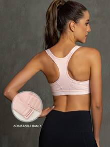 Áo lót thể thao Nữ Lộ Lưng Dây kéo Tất cả trên in - Màu Hồng baby - Xem 2