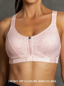 Áo lót thể thao Nữ Lộ Lưng Dây kéo Tất cả trên in - Màu Hồng baby - Xem 5