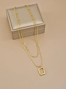 2pcs Simple Stainless Steel Geometric Square Necklace (No Gift Box), Father's Day Gift, Mother's Day Gift, Gift Giving (Actual Length May Vary From Small Cylinder Quantity)