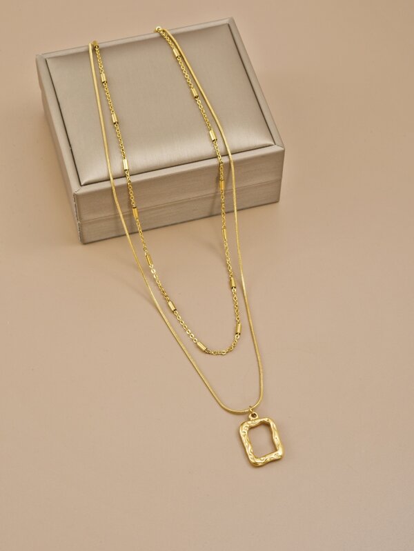 2pcs Minimalist Stainless Steel Geometric Square Pendant Necklaces (No Gift Box), Father's Day Gift, Mother's Day Gift, Gift Idea