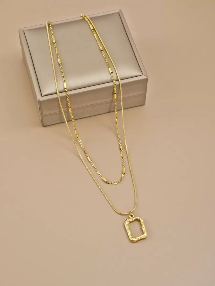 2pcs Simple Stainless Steel Geometric Square Necklace (No Gift Box), Father's Day Gift, Mother's Day Gift, Gift Giving (Actual Length May Vary From Small Cylinder Quantity)